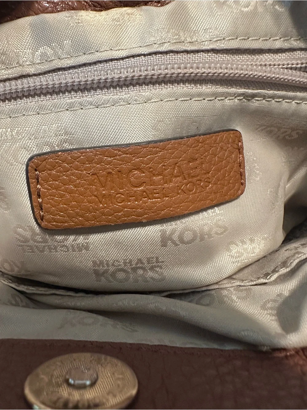 Michael Kors Cognac Pebbled Leather Crossbody Bag with Gold Hardware